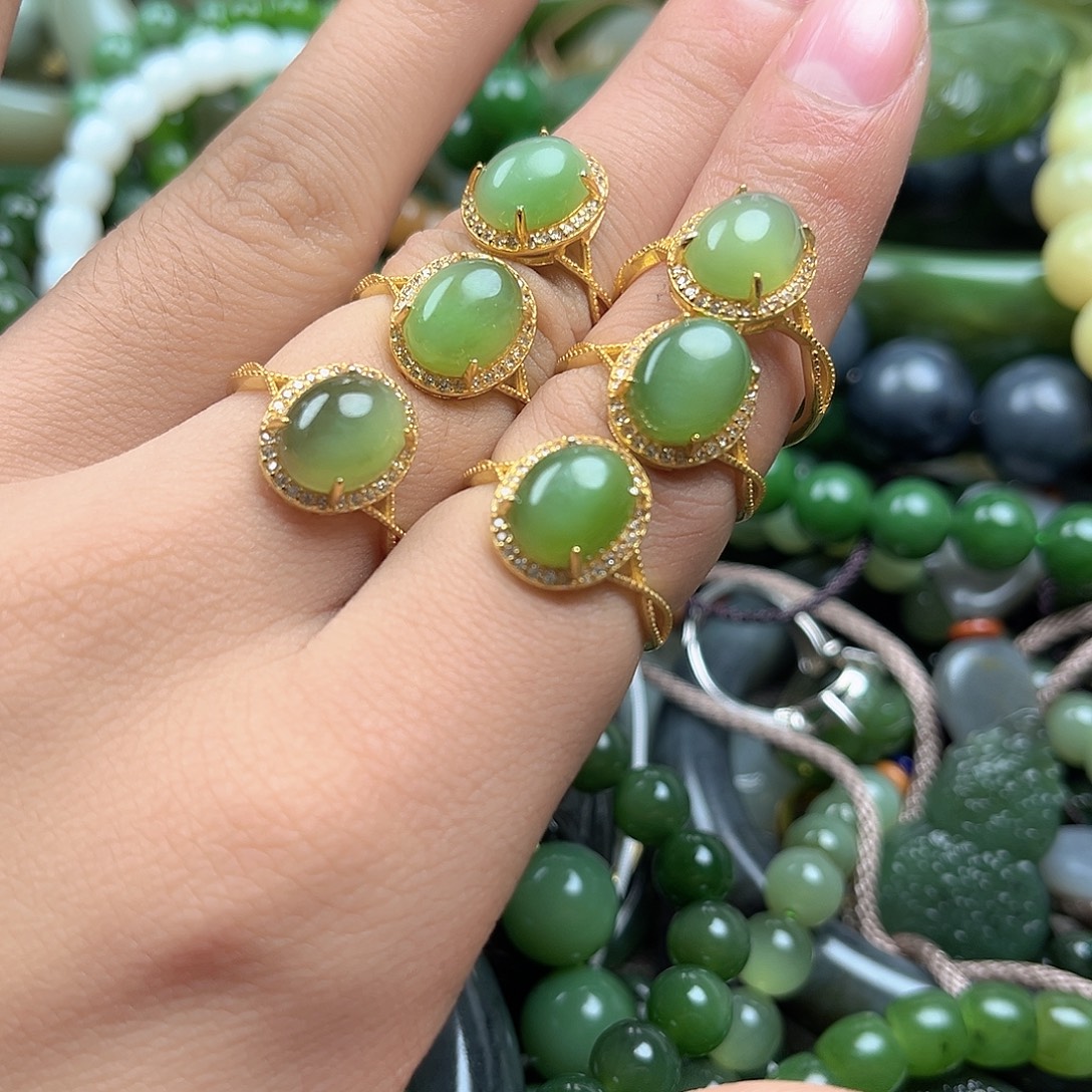 和田玉（碧玉）银S925镶嵌戒指