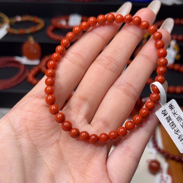 南红玛瑙未镶嵌手链满肉柿子红5mm圆珠手串