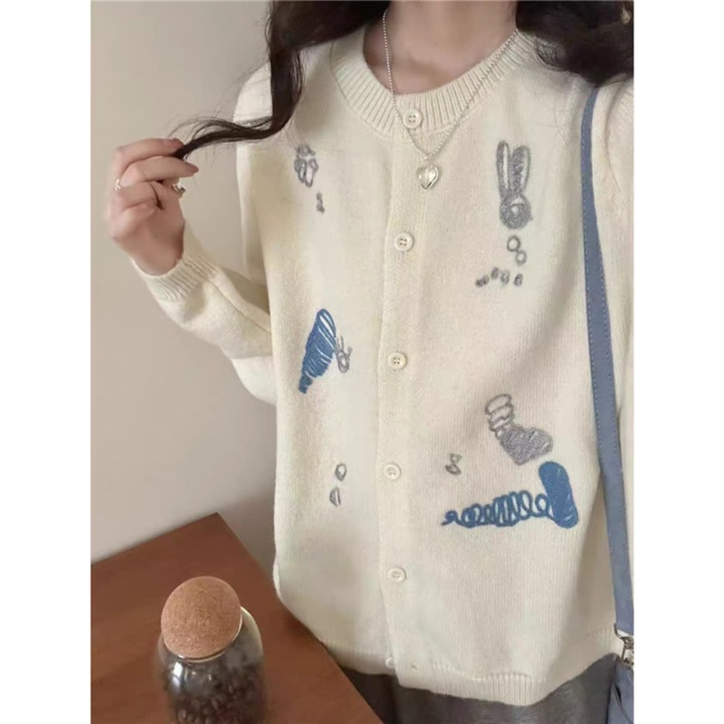 ZHJ464 知禾集 蜜熊绒圆领钩花针织开衫外套女秋减龄巨好看毛衣洋