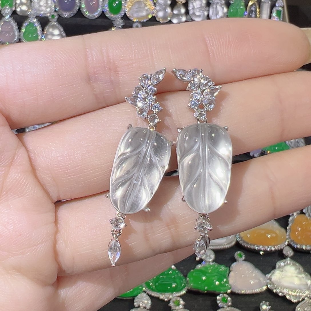 石英质玉耳饰银S925镶嵌