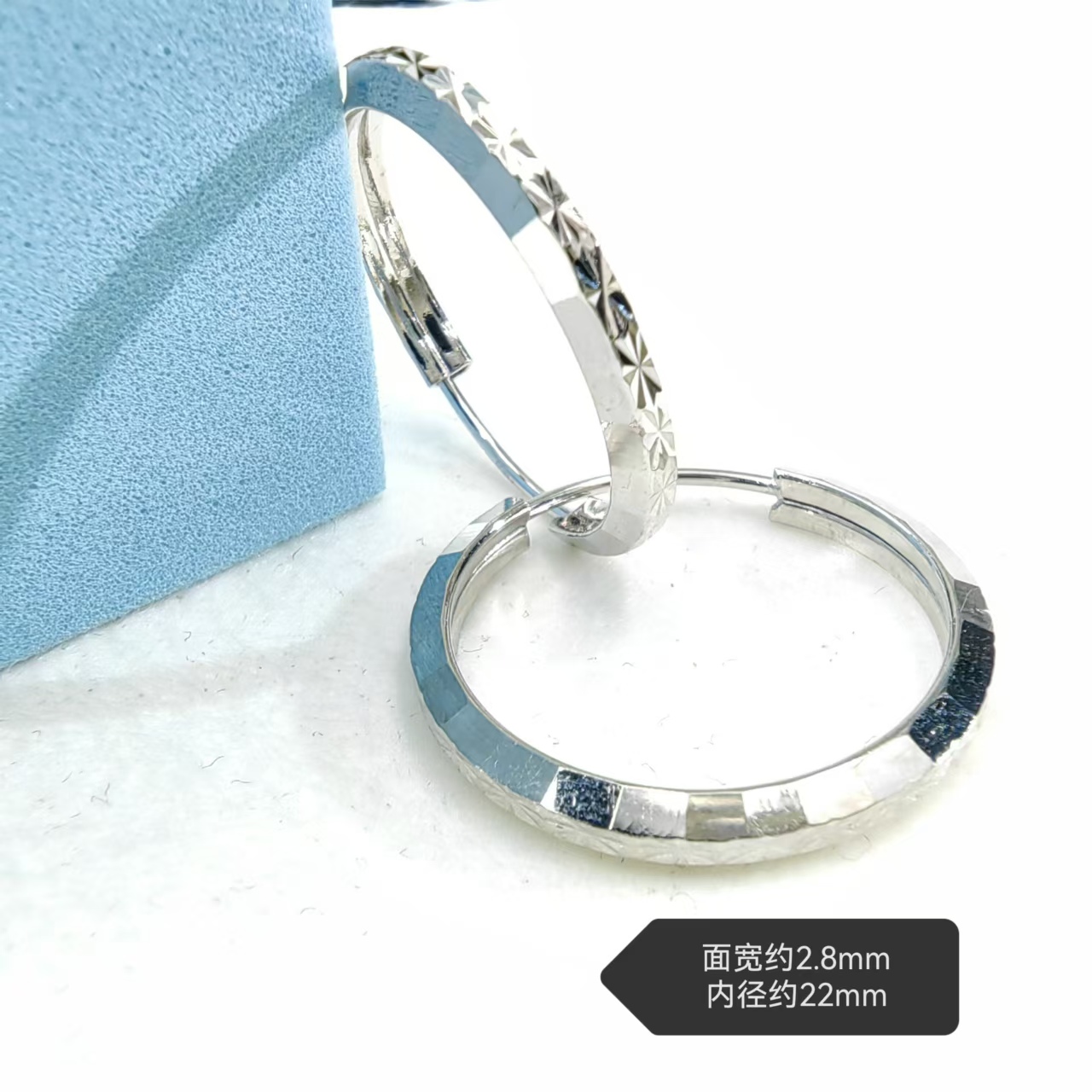 PT950铂金耳饰 约22mm 格子满天星铂金耳圈  时尚百搭