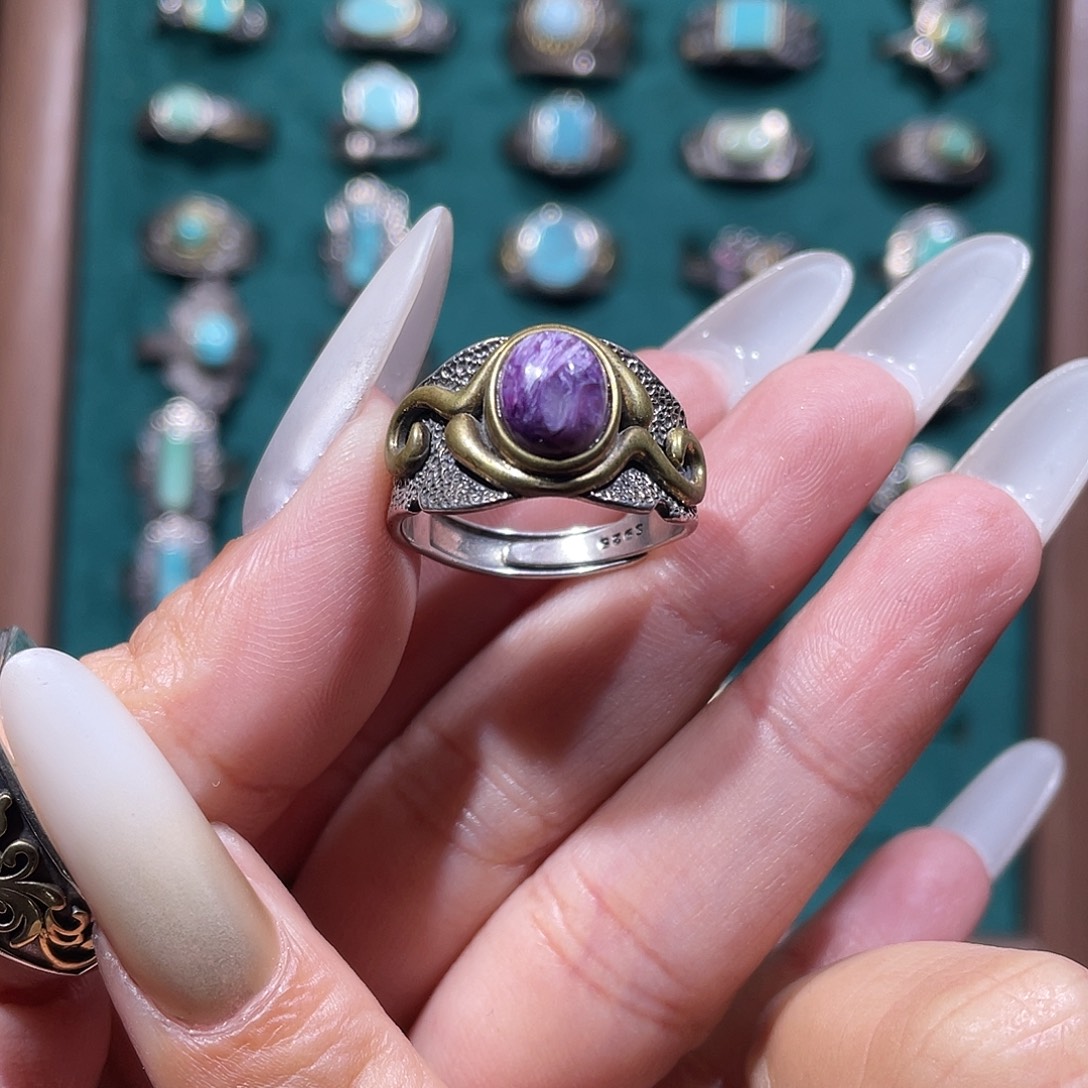 查罗石（紫龙晶）银S925镶嵌戒指戒指