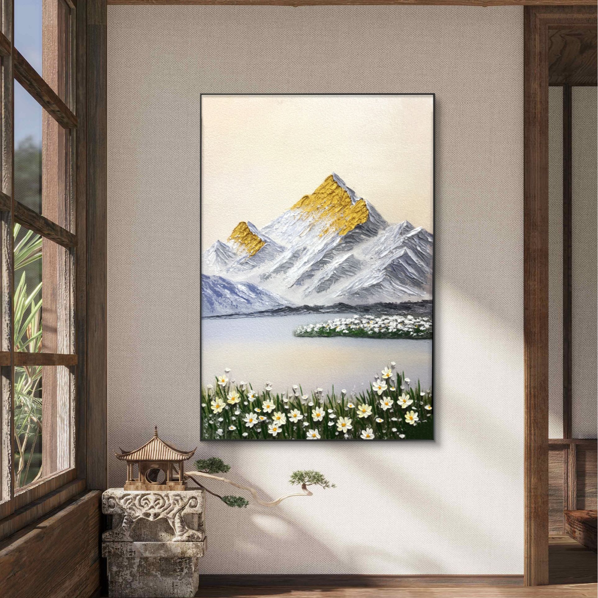 花卉金山油画入户玄关客厅背靠金山装饰挂画花海金山80120