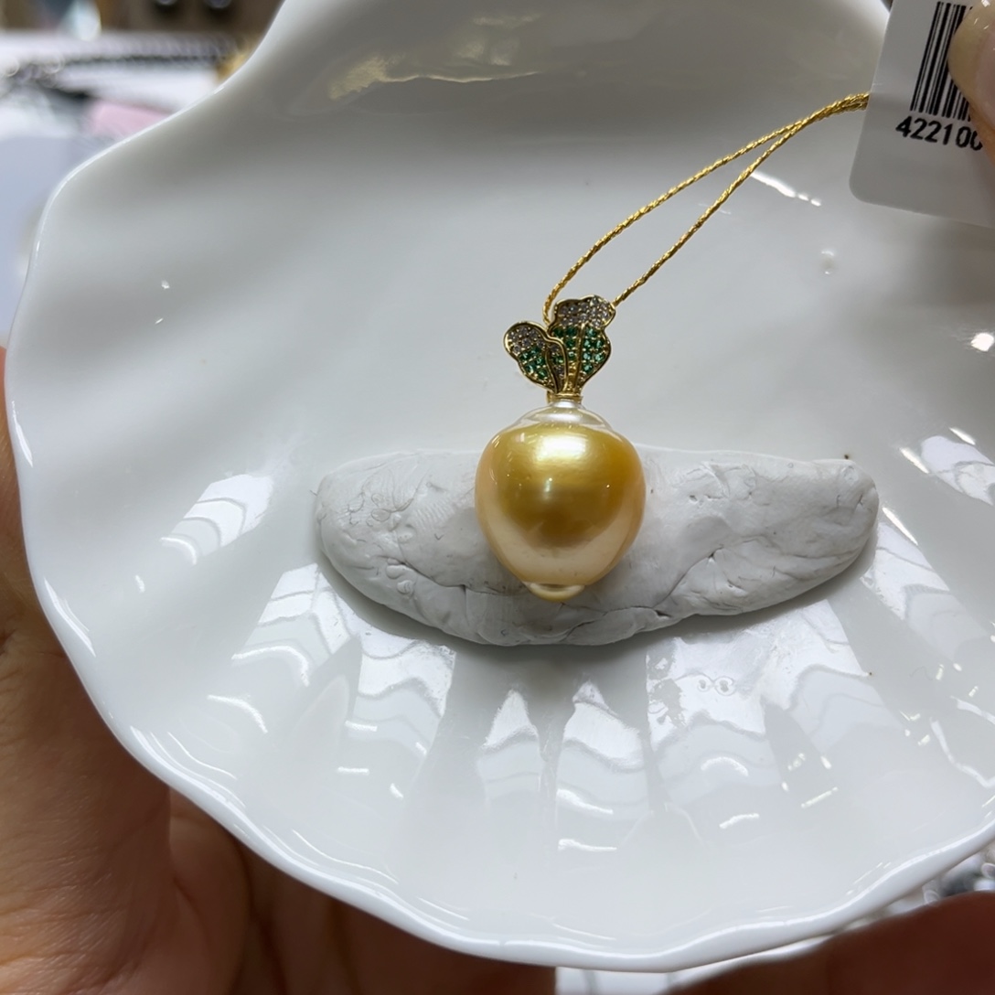 银S925镶嵌海水珍珠吊坠(不含链)14-15mm