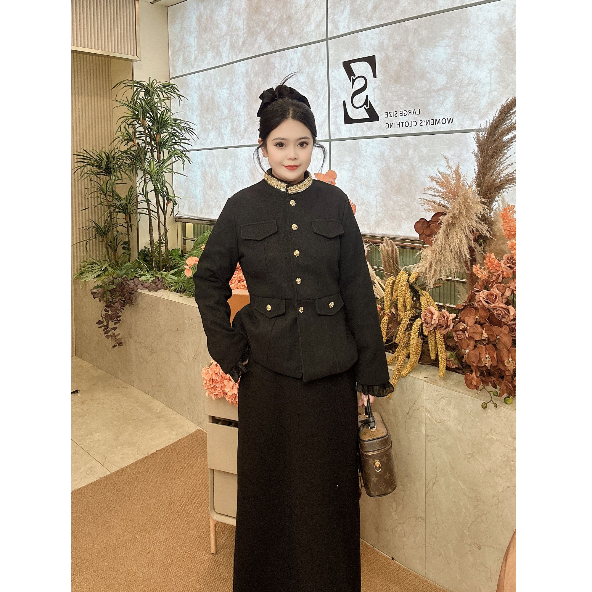 【张张定制】御姐风轻熟风小香风时尚套装【夹棉】半身裙两件套7007