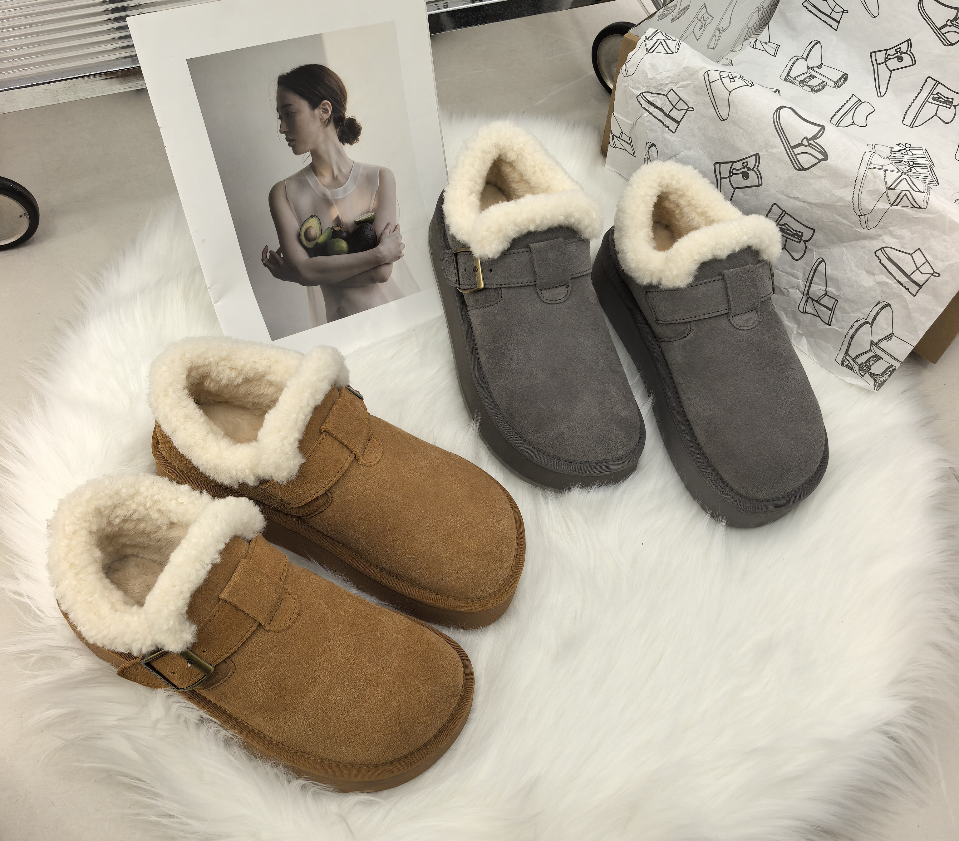 【向轩】【雪地鞋系列】真皮冬季加绒加毛0-30保暖