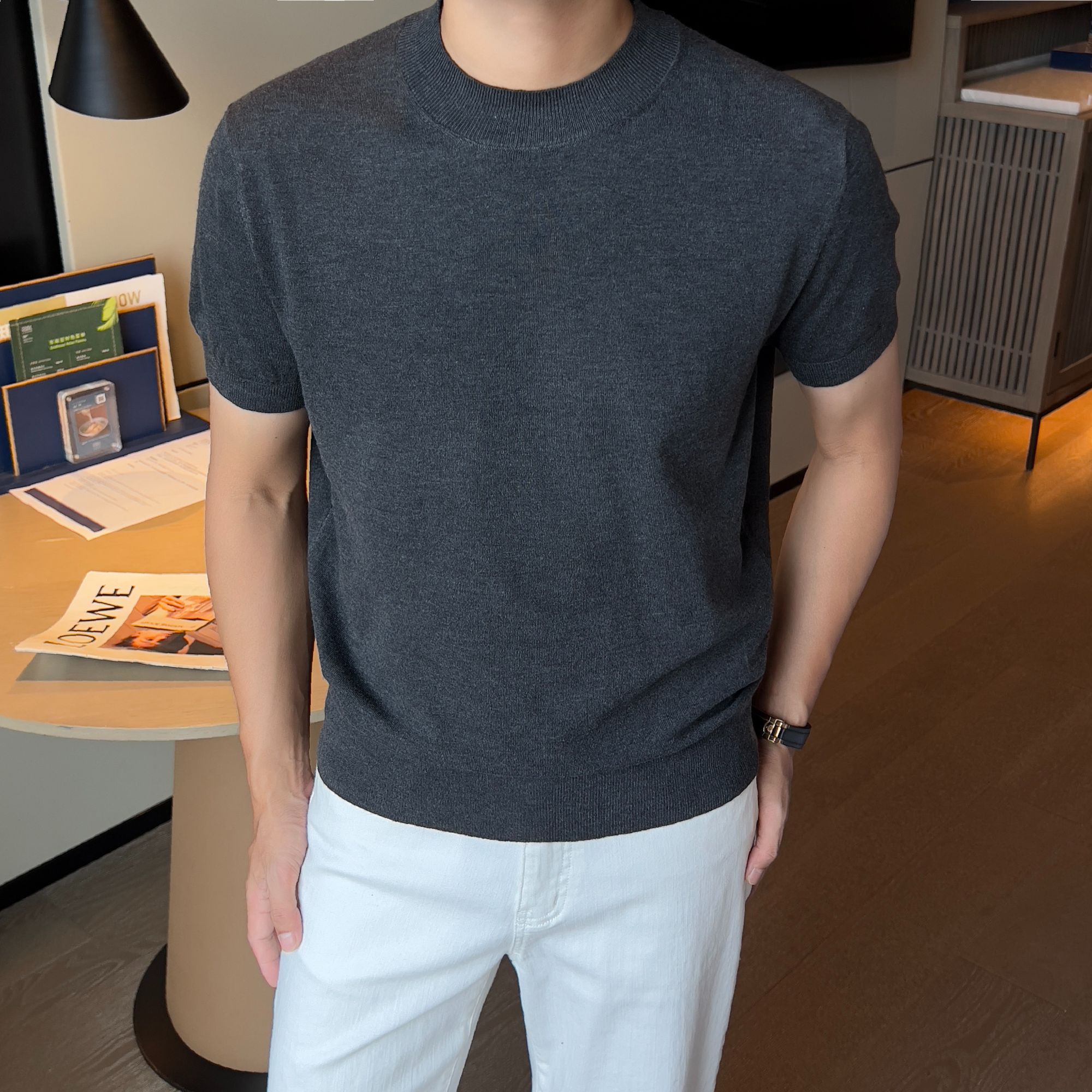 【润哥】 老钱风诺莱澳绒 舒适针织短袖男 高端新款短袖T恤62083