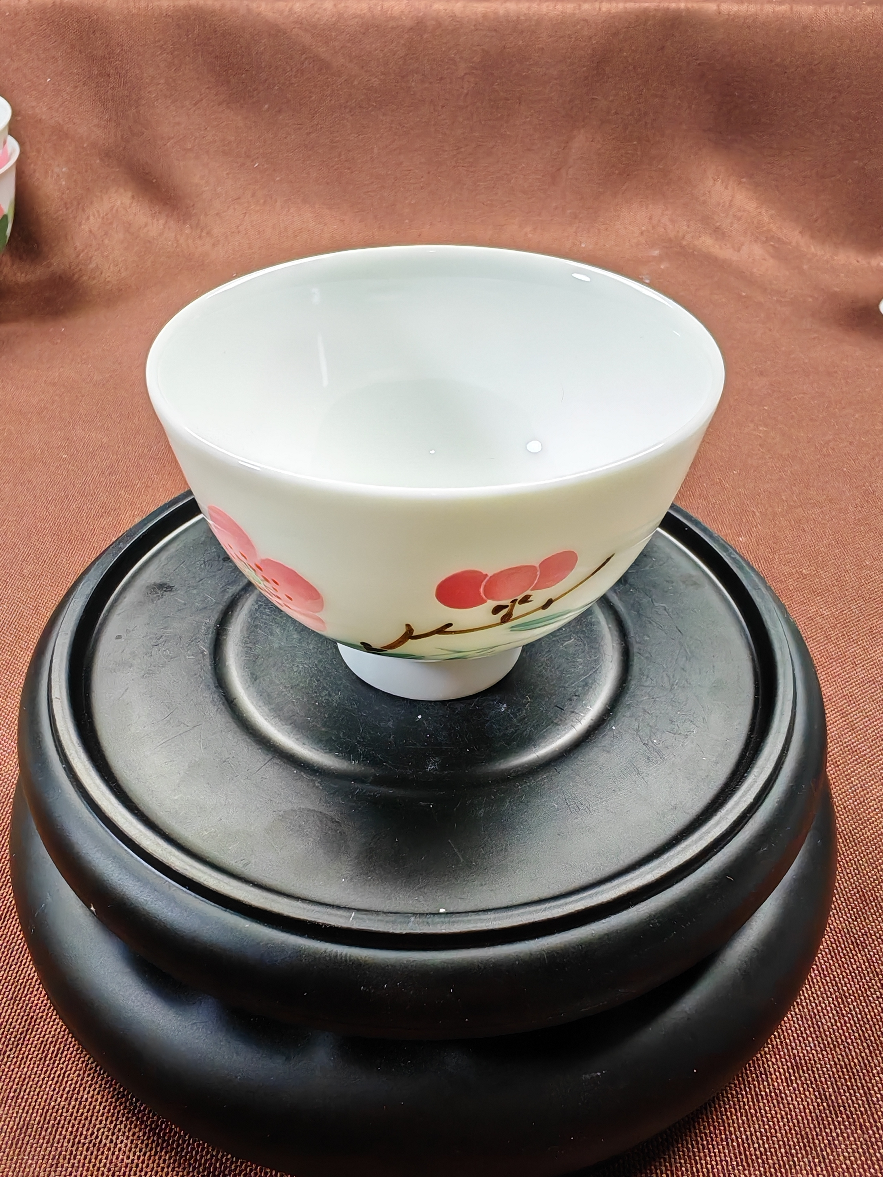 鸡心杯翠竹红梅，滑石子胚胎，全手工手绘