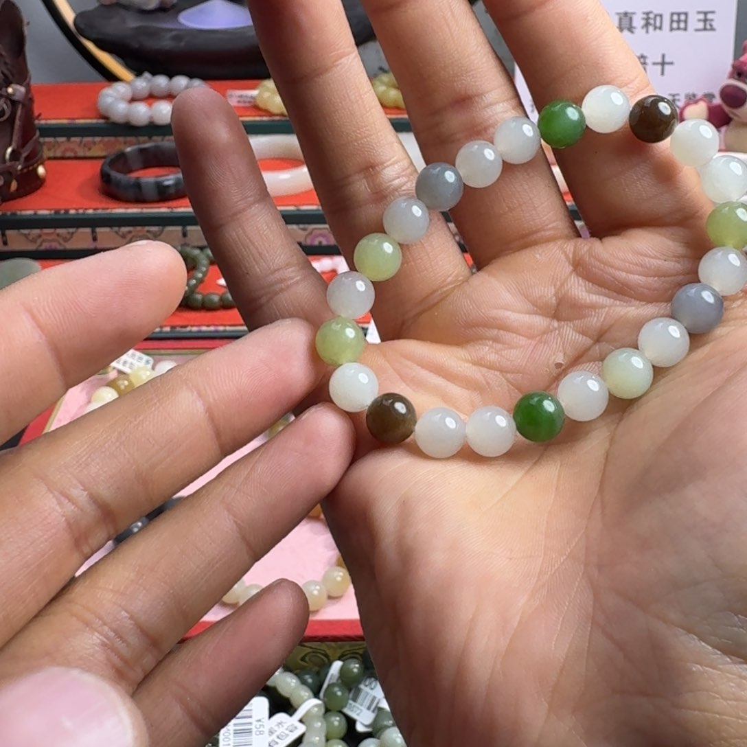 和田玉手串未镶嵌和田玉卡8
