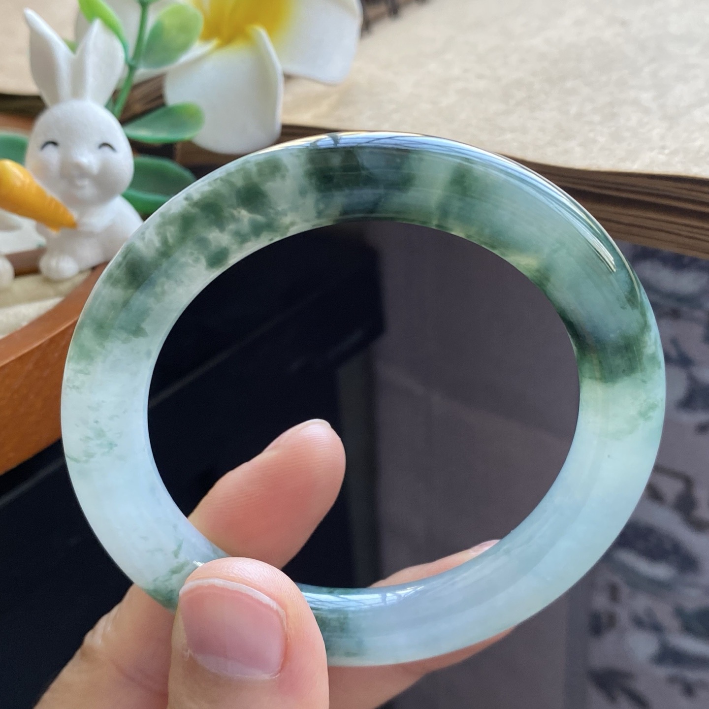 03.31批2839号53.7-9.7-9.8！圆条！深邃飘花镯！国风山水天然翡翠