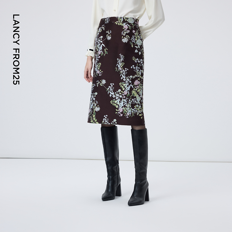 朗姿时尚印花H型半身裙女印花裙子法式复古通勤2026年春季新款女