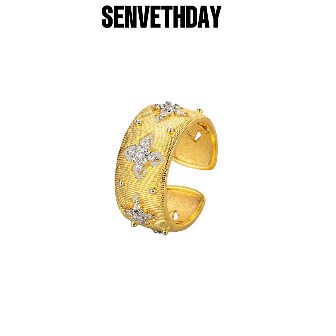 Senveth Day 铜合金戒指  星愿四叶开口戒指轻奢法式指环