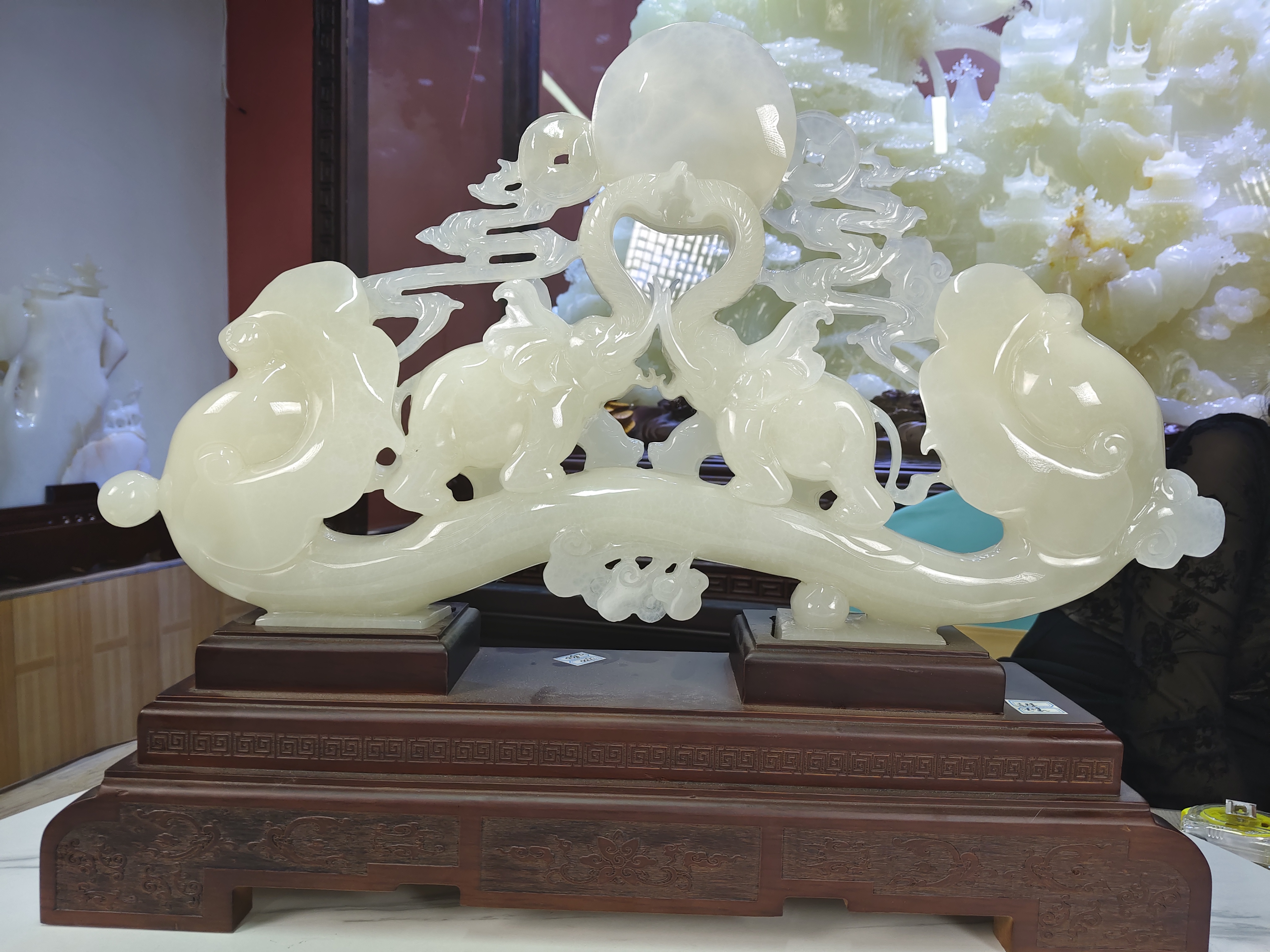 玉石大象吸财摆件客厅玄关酒柜办公室装饰品