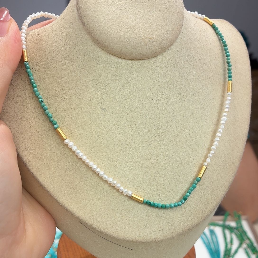 绿松石银S925镀金镶嵌颈饰