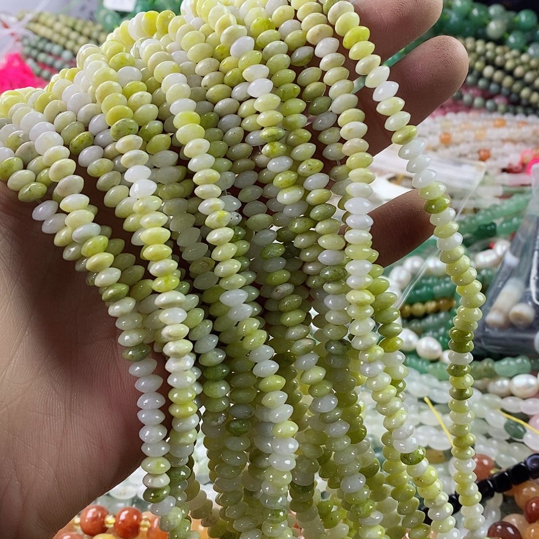 玛瑙/玉髓珠宝半成品合金一条天然6mm菜花玉算盘珠