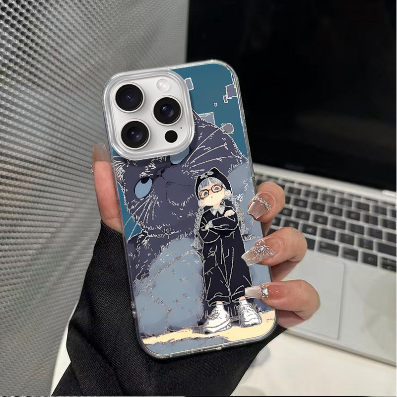 猫与女孩-羽纱冰凝壳-时尚卡通个性防撞防摔防磨创意手机壳