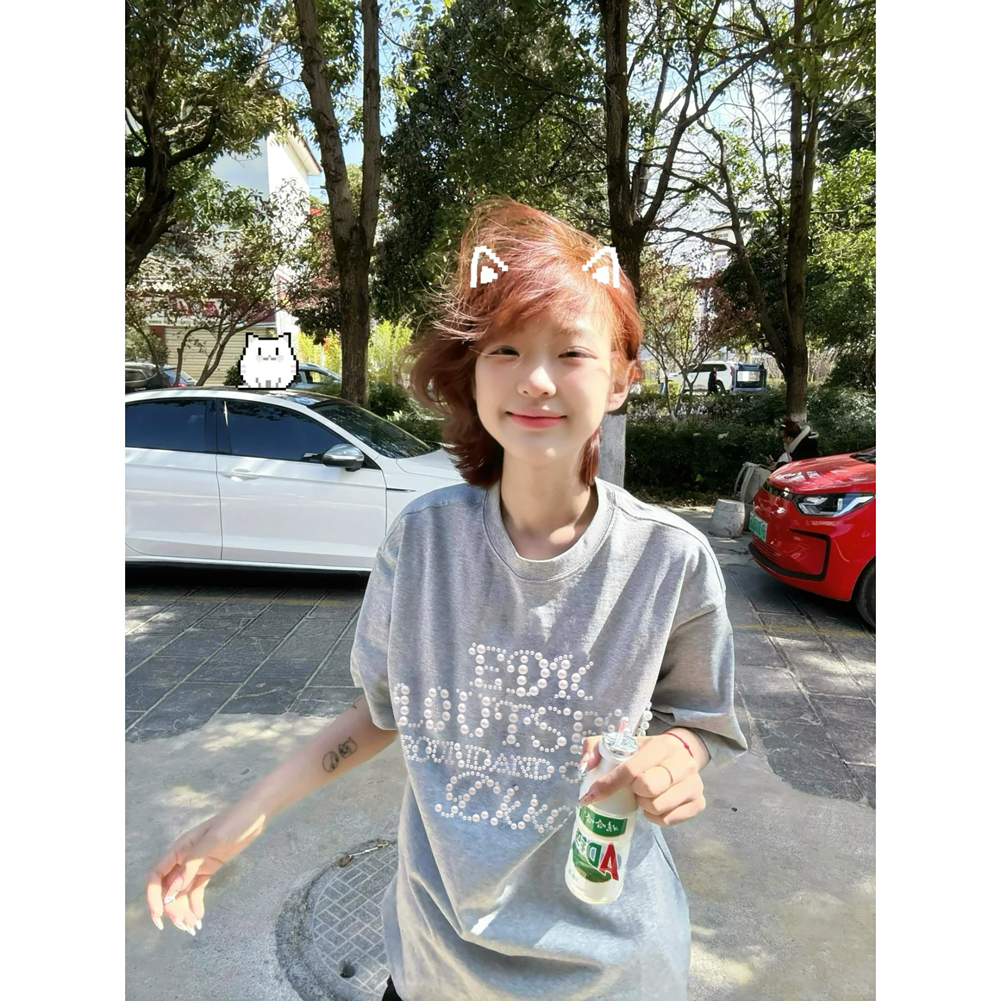 新款美式休闲时尚短袖t恤女夏季穿搭宽松百搭设计款印花圆领上衣