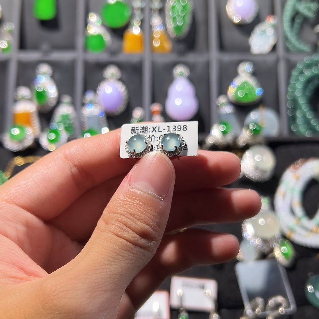 翡翠银S925镶嵌耳饰