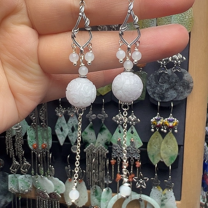 翡翠银S925镶嵌耳饰