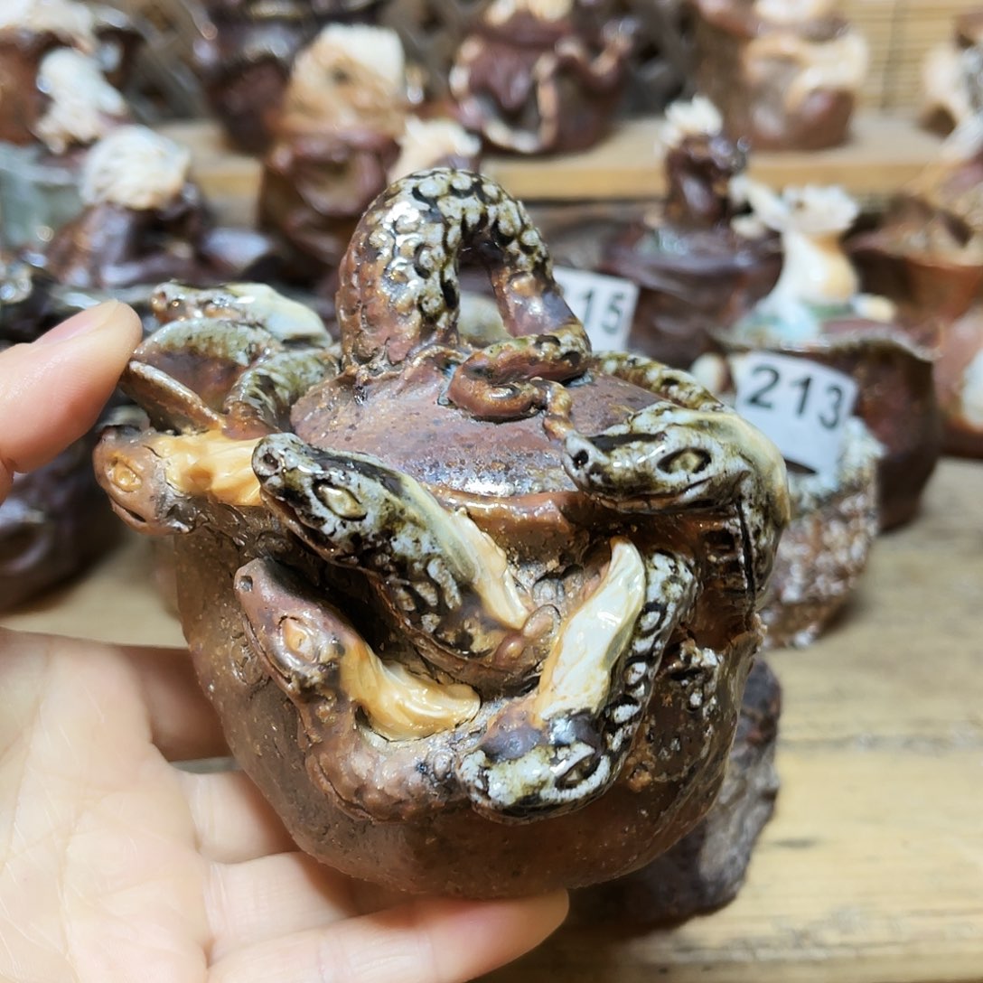 杯柴烧粗陶手捏宝瓶