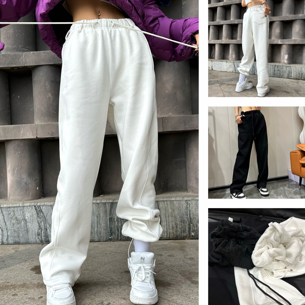 aila冬季新款韩版加绒卫裤休闲保暖长裤