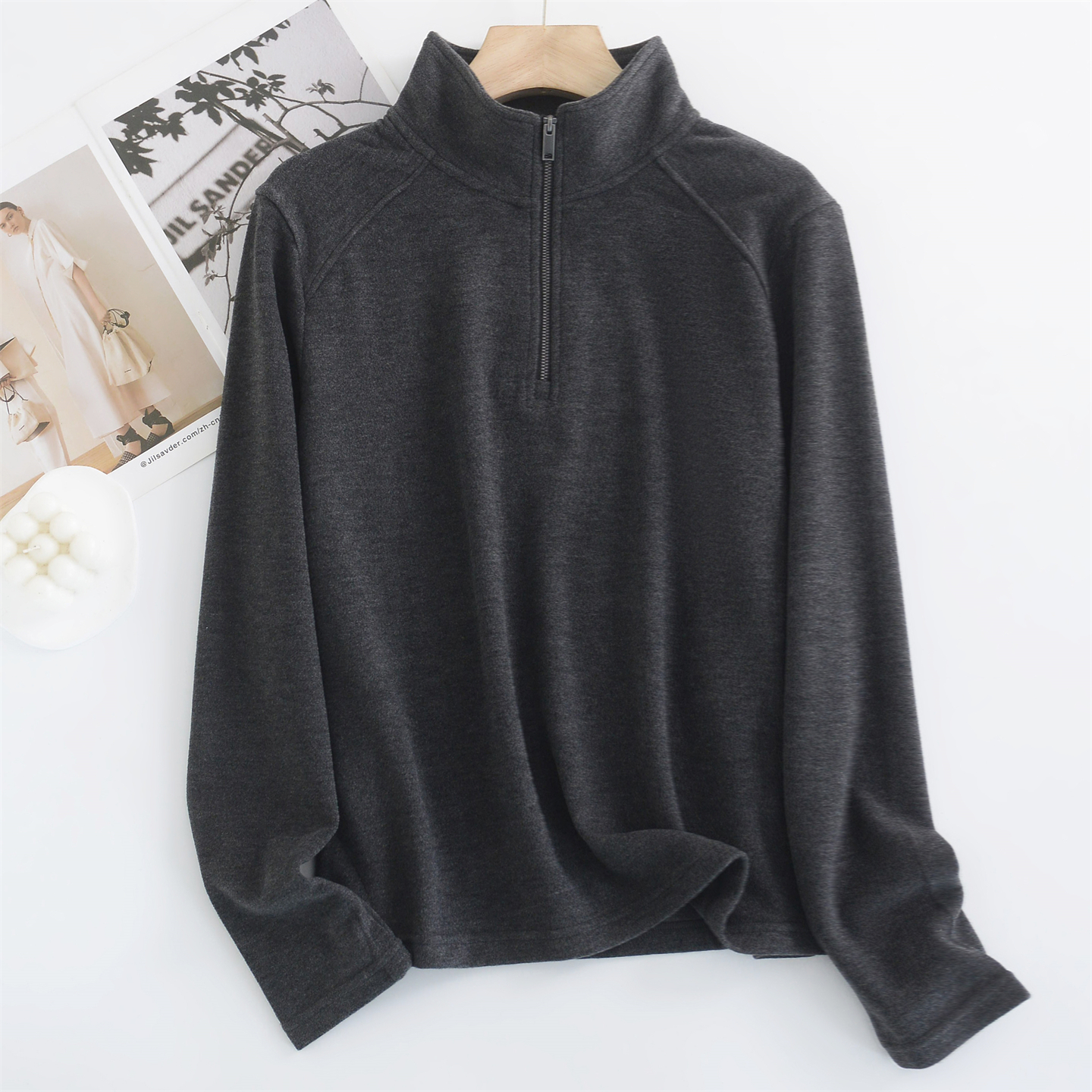 2025年秋冬季新款半高领宽松外穿卫衣女士韩版半拉链长袖套头外套