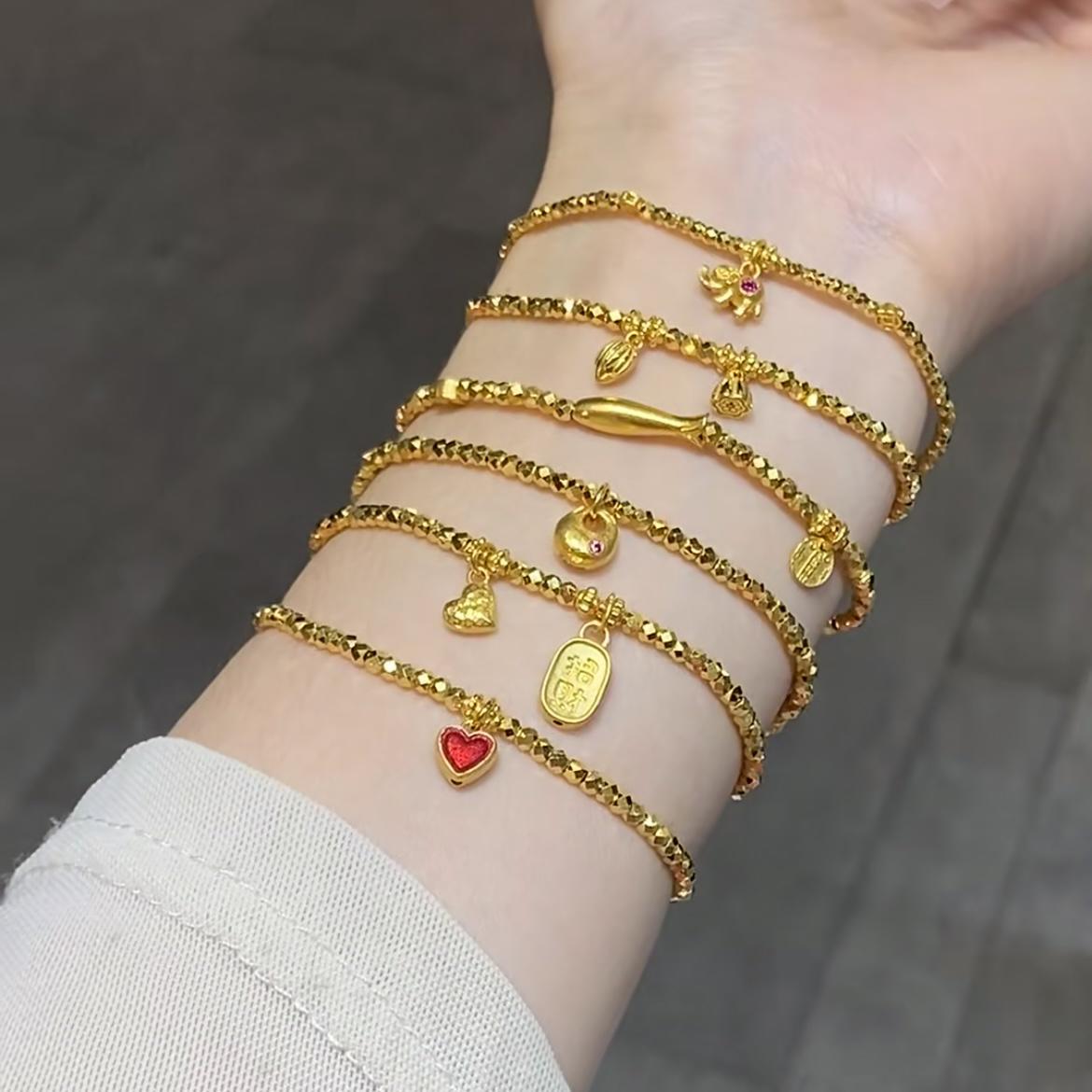 铜合金手链 【有间饰品diy】新中式国潮风 蹦迪珠爆闪手链可调节