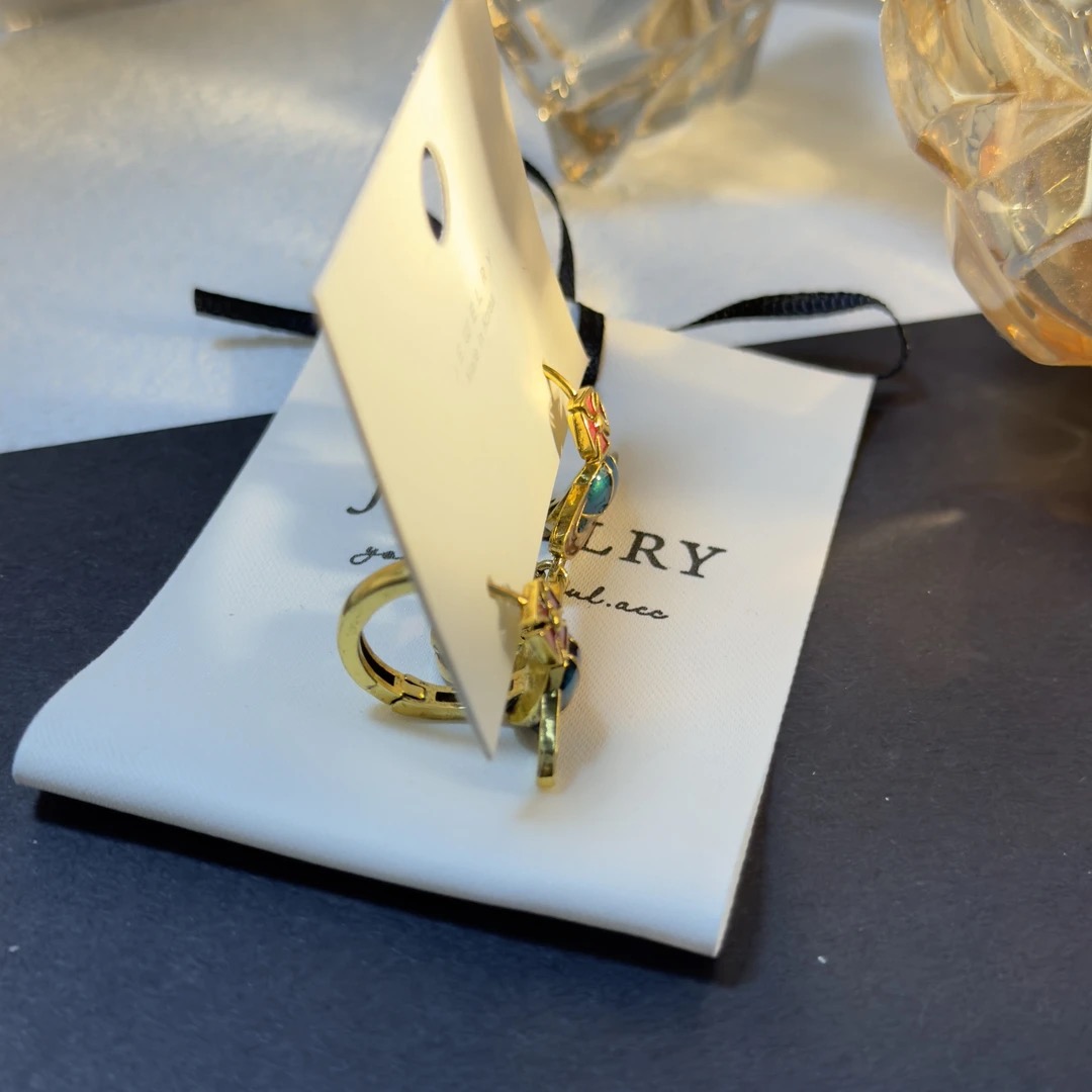 铜合金耳饰 手工气质轻奢时尚百搭复古彩色设计师耳环QC3158