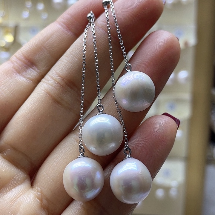 淡水珍珠耳饰银S925镶嵌