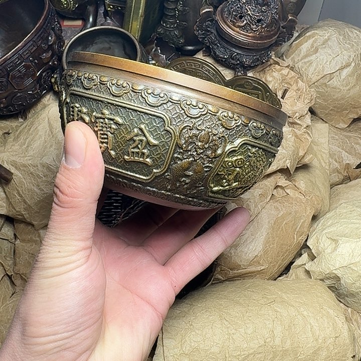 原矿 风魔铜藏收铜摆件 