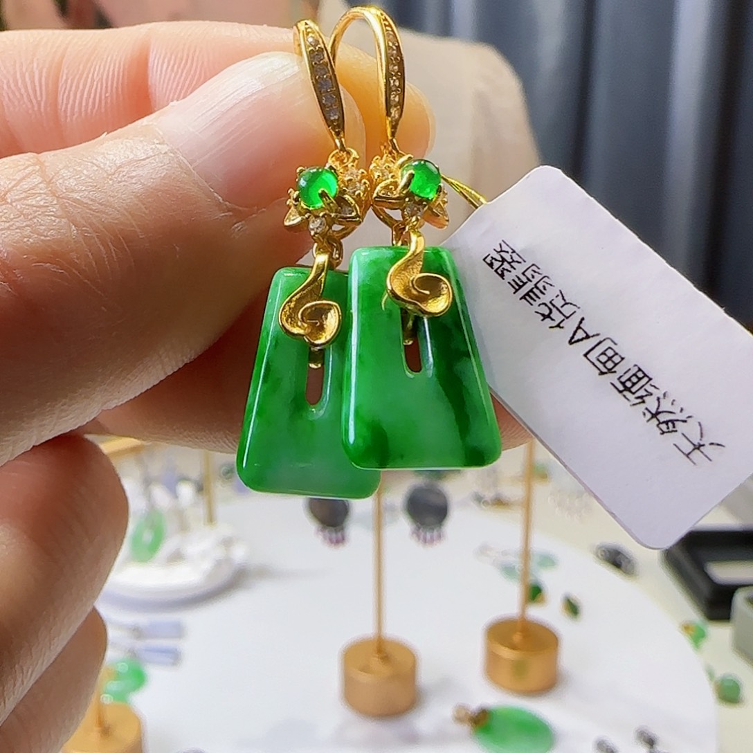 翡翠耳饰银S925镶嵌天然缅甸