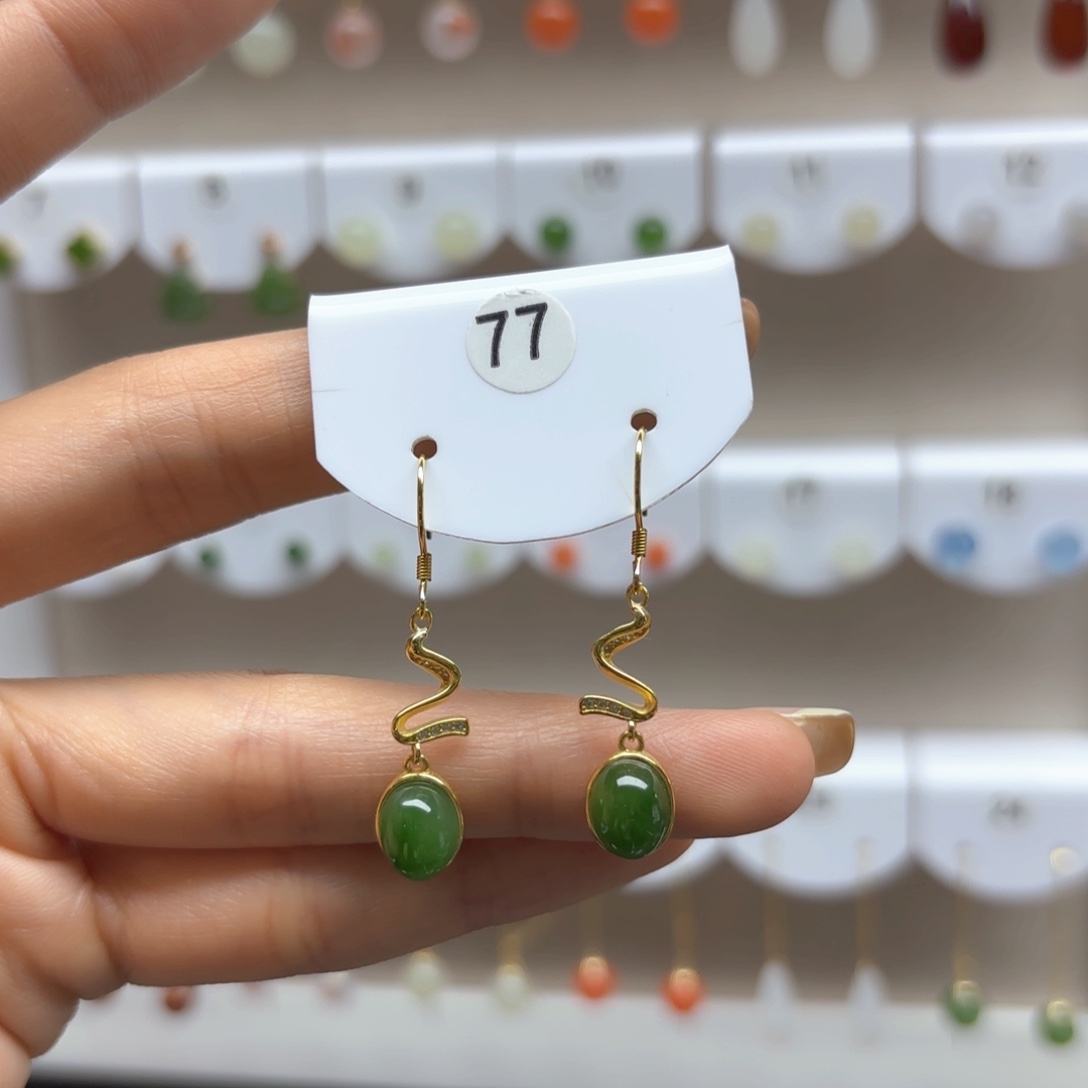 和田玉银S925镶嵌耳饰2