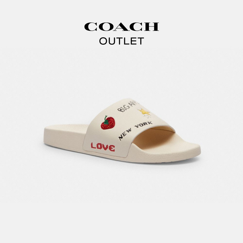COACH/蔻驰 男士夏季素描印花泳池拖鞋 平底拖鞋时尚凉鞋男鞋