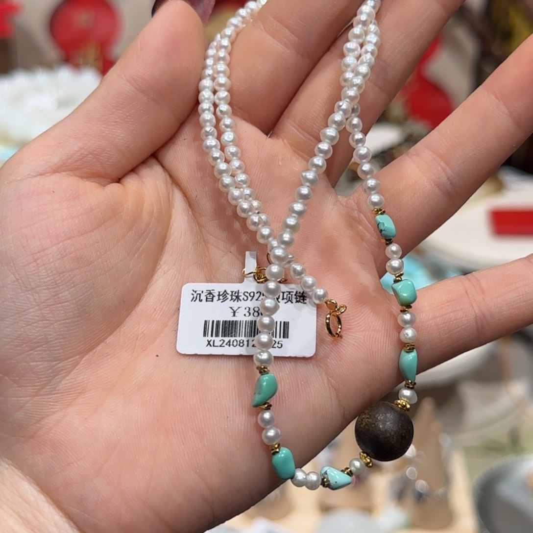 淡水珍珠颈饰银S925镶嵌项链3.3