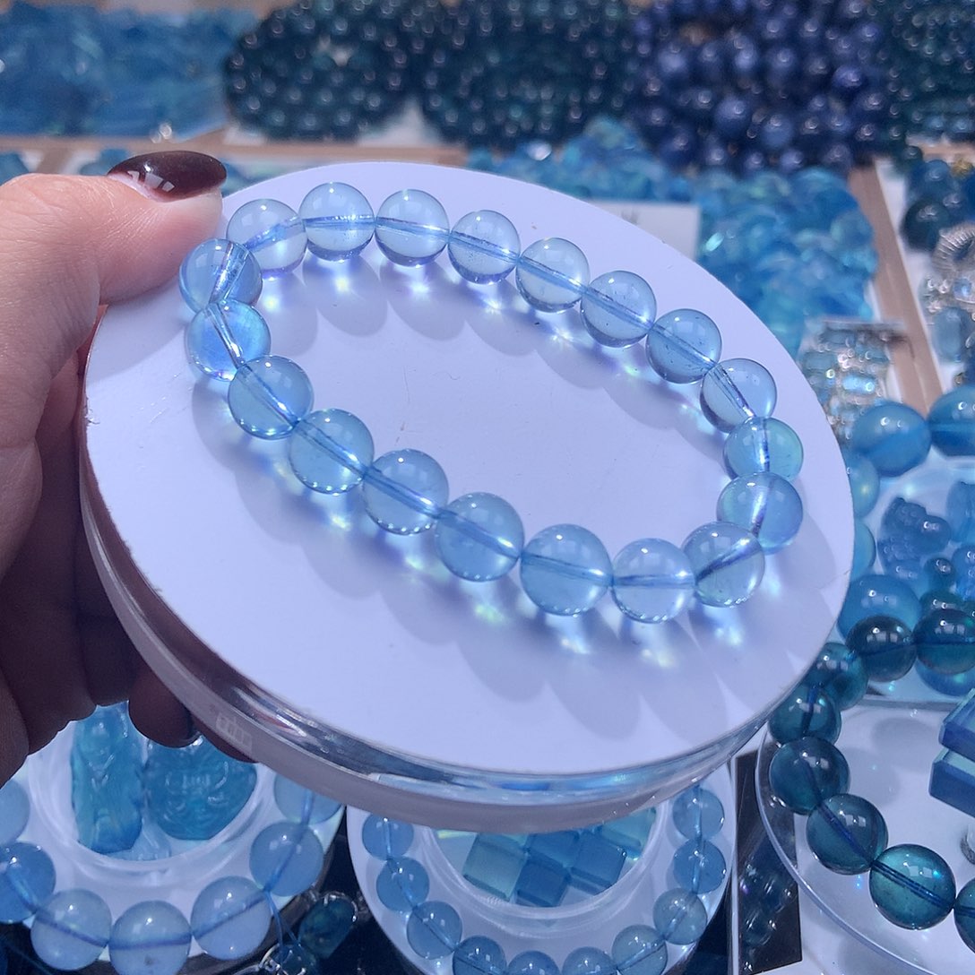 未镶嵌手串海蓝宝石玻璃体圣蓝10m+【850元】
