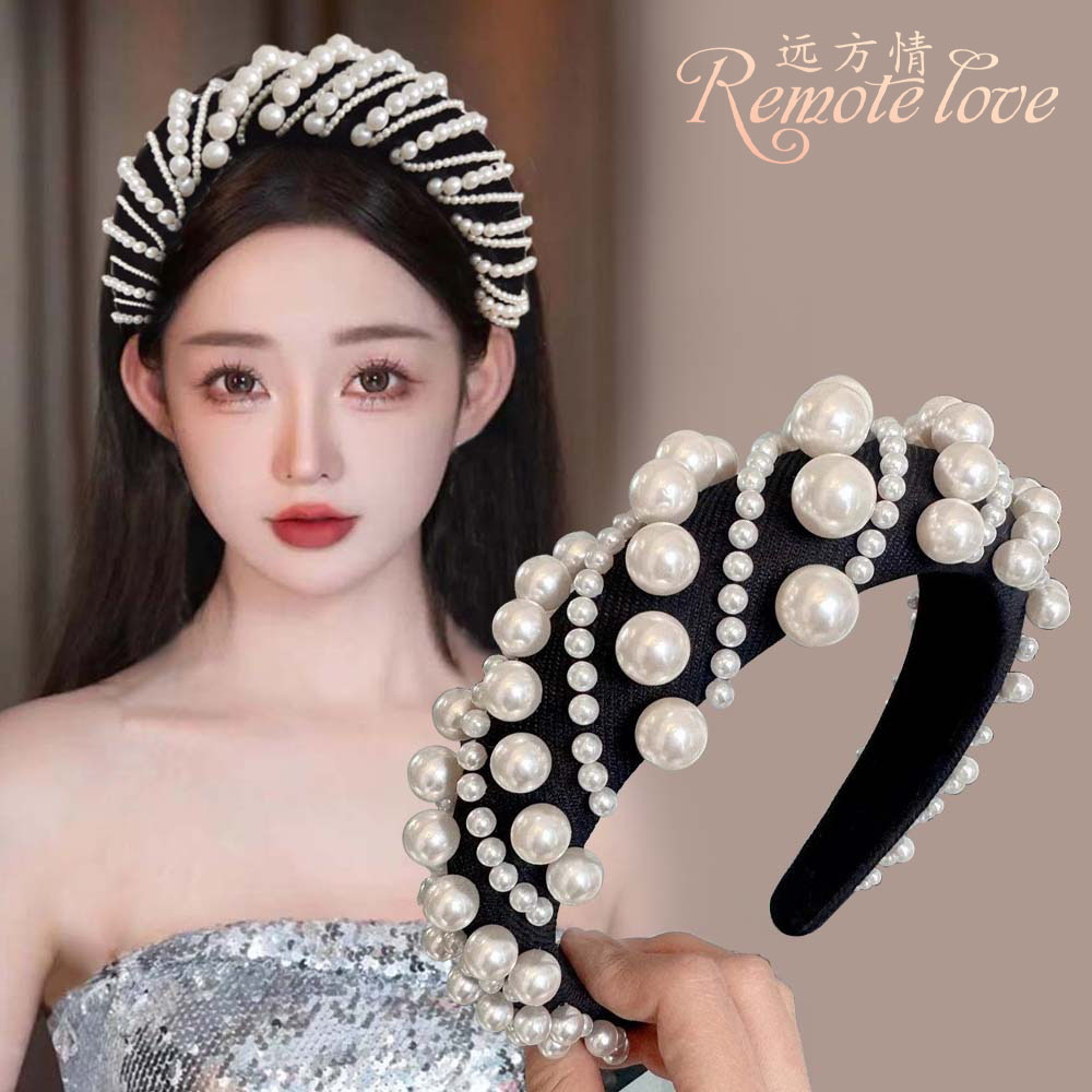 remote love/远方情复古仿珍珠海绵发箍女高颅顶头箍发饰品T2383