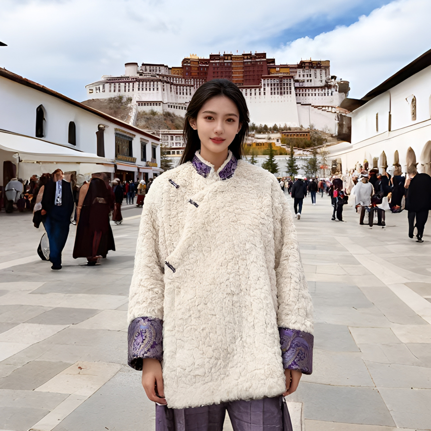 女士冬季加厚加绒藏式民族风保暖外套藏装棉衣