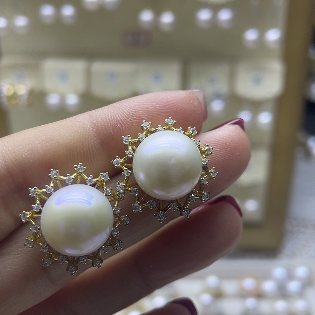 淡水珍珠耳饰银S925镶嵌