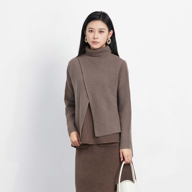 sdeer圣迪奥女装高领不规则两件套针织衫S223Z35A6