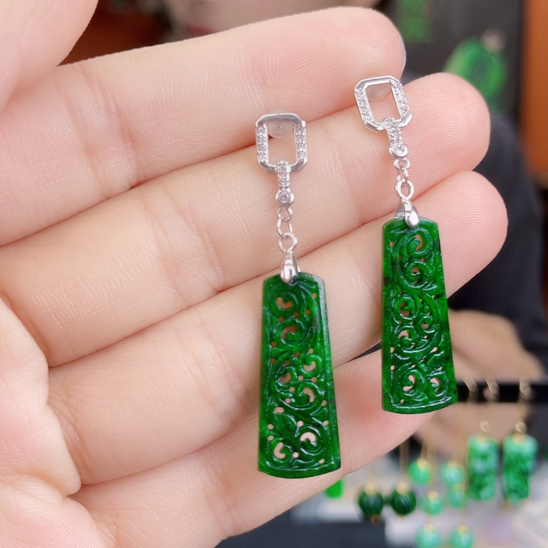 翡翠银S925镶嵌耳饰
