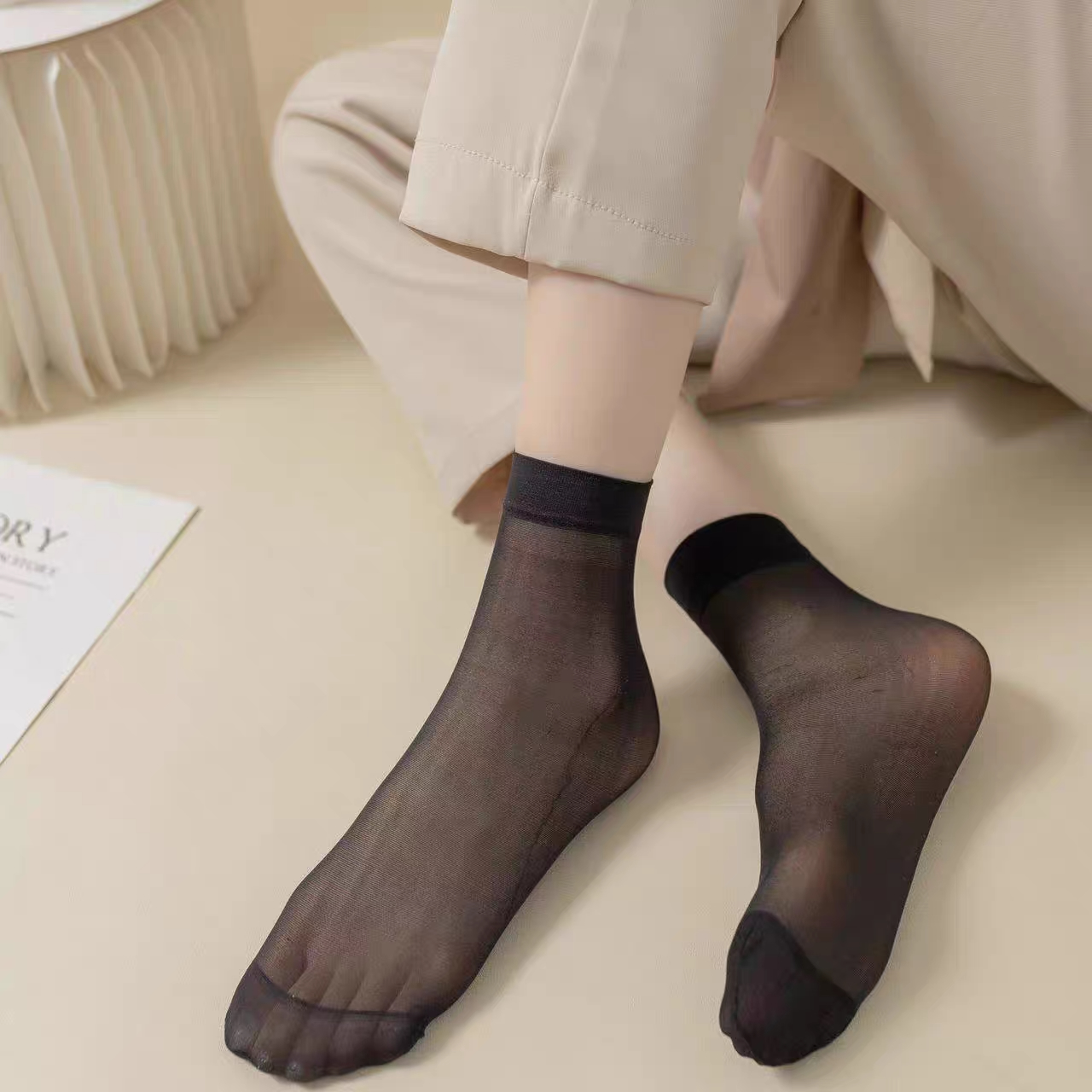 【婷欲系列】女成人中筒袜薄款夏季防勾丝短袜短筒袜欧若精灵风