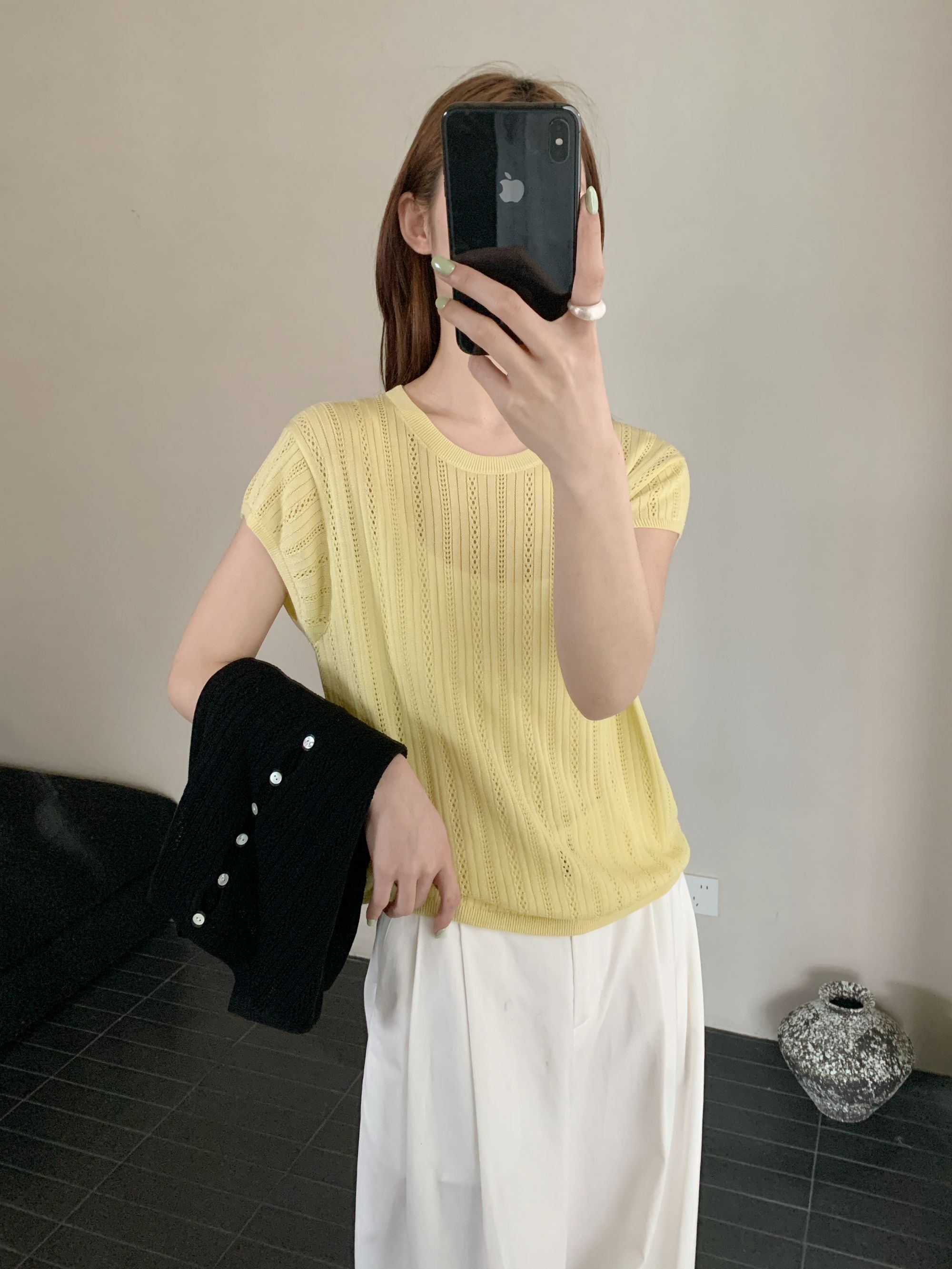 【素简.680199】夏季新款冰蚕丝后背洞洞女装上新设计感针织衫