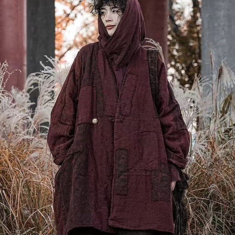 麻衣者冬季夹棉拼接小众设计棉衣开衫