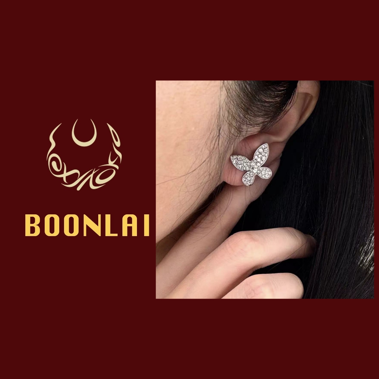 铜合金锆石耳饰 Boonlai 满镶蝴蝶简约耳环1321