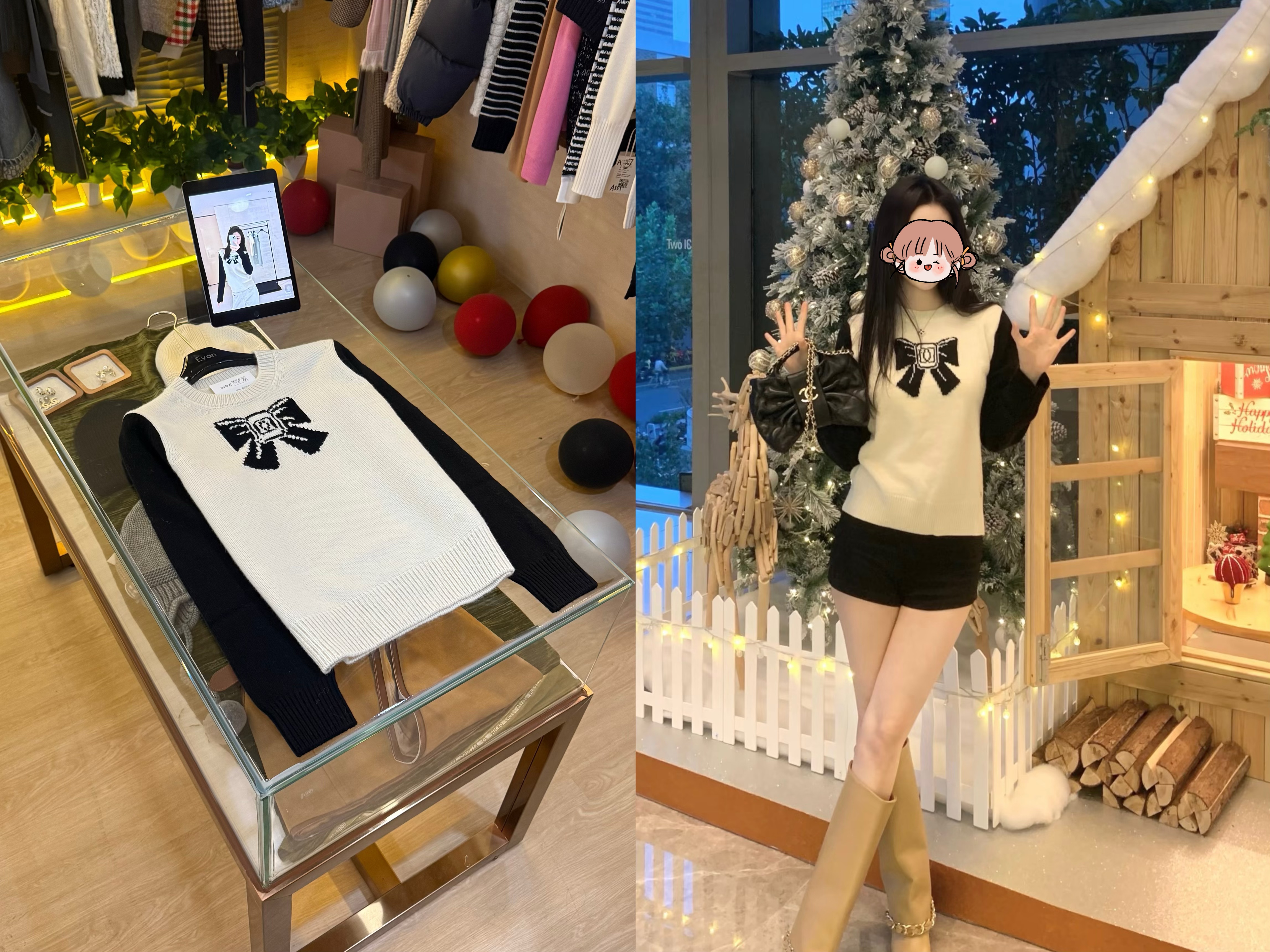 A637【ch*l蝴蝶结提花羊毛衫】高版本25n冬新款毛衣长袖圆领针织衫