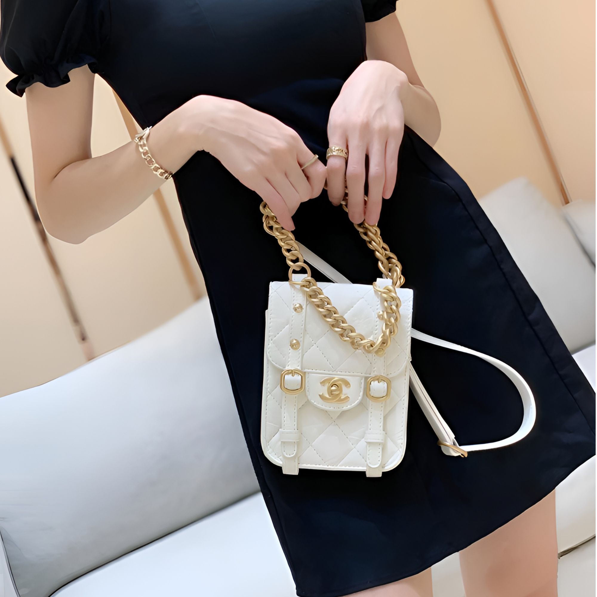 99新 Chanel/香奈儿 7940|香奈儿白色手机斜挎包|香奈儿