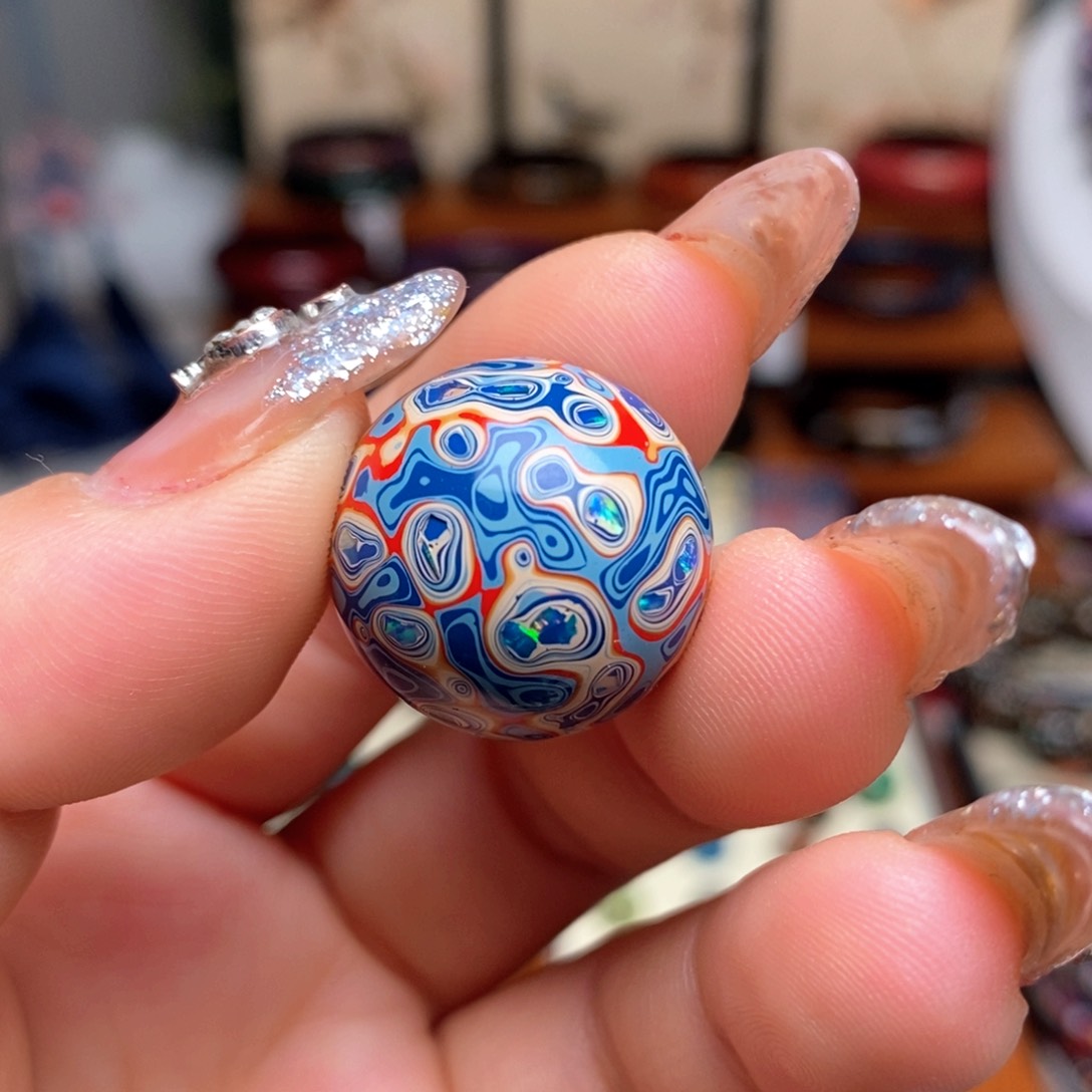 大漆20mm犀皮纹精品单珠