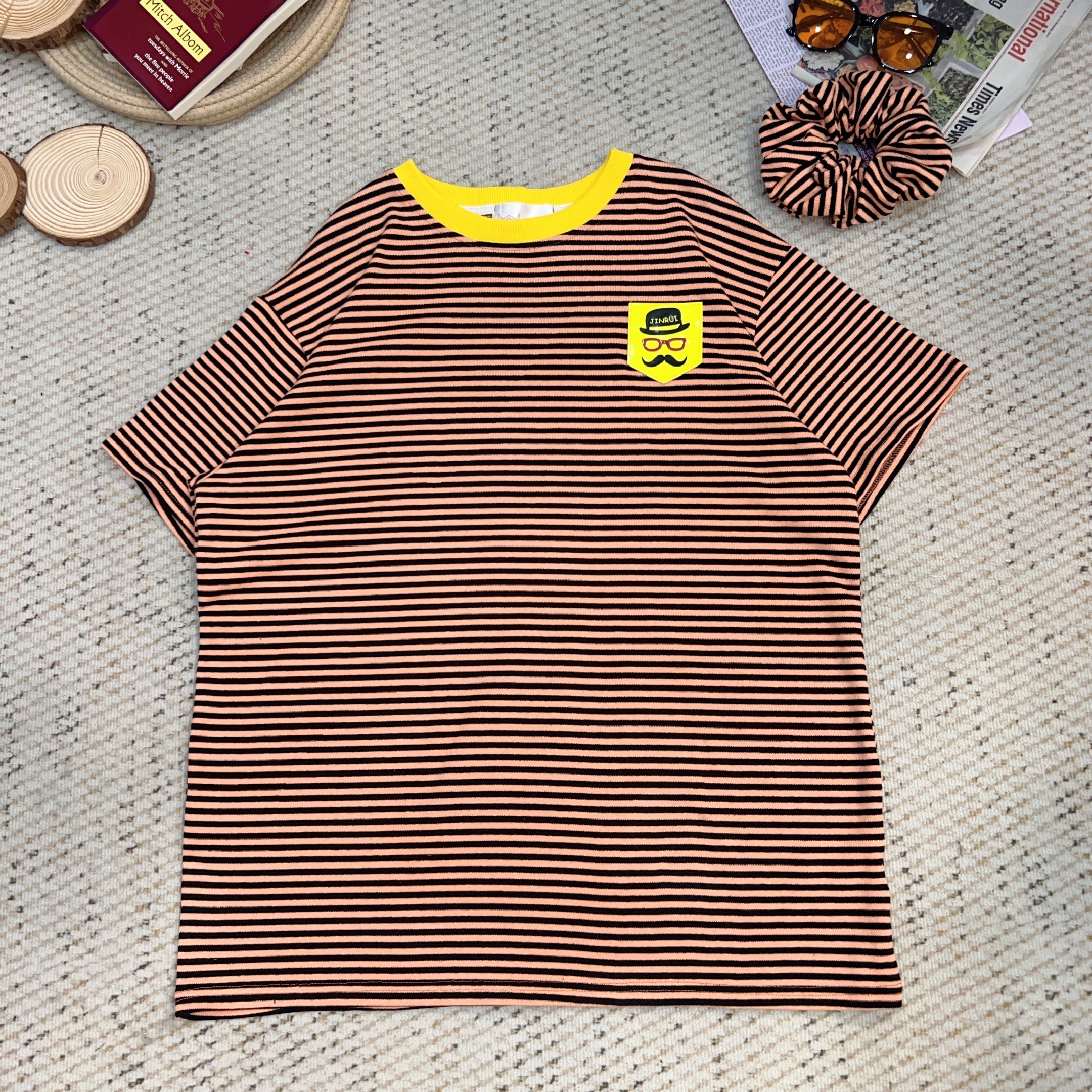 2025夏季新款宽松百搭时尚条纹短袖T恤3789
