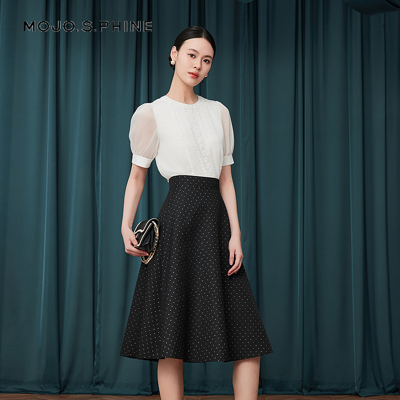 夏季气质星光波点裙2025年新款百搭优雅半身裙MOGC03WSK029B11