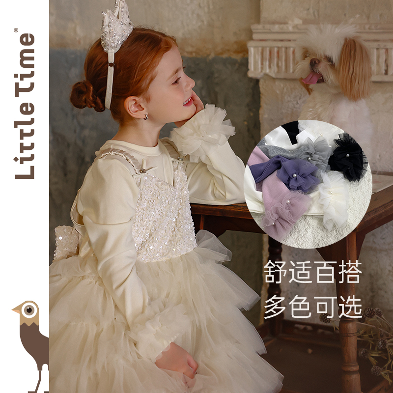 littletime女童打底衫2025秋冬新款儿童法式公主风长袖t恤上衣
